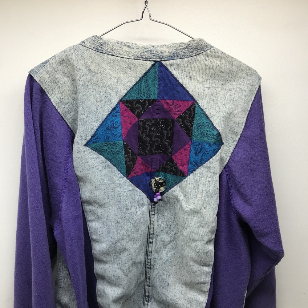 Vintage Hanes Southwest Aztec Jacket Denim Fleece Retro VTG 80s 90s Patch Hippie